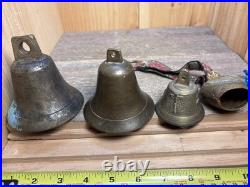 Great LOT of Vintage & Antique Brass/Metal Bells LOT of 4 Swiss And Nautical