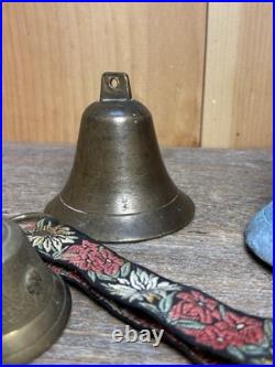 Great LOT of Vintage & Antique Brass/Metal Bells LOT of 4 Swiss And Nautical