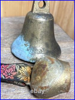 Great LOT of Vintage & Antique Brass/Metal Bells LOT of 4 Swiss And Nautical