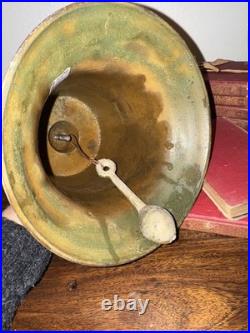 HUGE Vintage Brass Captain's Bell Wood Handle Decorative Bell 15 1/2 Tall
