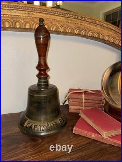 HUGE Vintage Brass Captain's Bell Wood Handle Decorative Bell 15 1/2 Tall