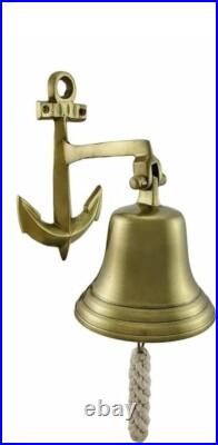 Handmade Antique Solid Ornate Engraved Anchor Ship Brass Finish Hand Bell 8
