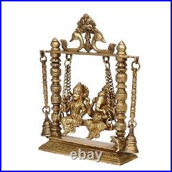 Handmade Brass Laxmi Ganesha on Swing Jhula with Hanging Bells For Temple Decor
