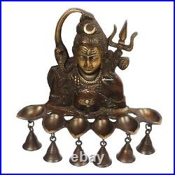 Handmade Brass Lord Shiva Diya with Bells Wall Hanging For Festive Decor 12 Inch