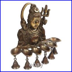 Handmade Brass Lord Shiva Diya with Bells Wall Hanging For Festive Decor 12 Inch