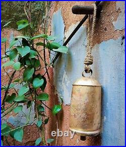 Handmade Large Rustic Vintage Lucky Tin Cow Bell With Rope, Wall Hanging Decor