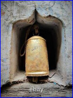 Handmade Large Rustic Vintage Lucky Tin Cow Bell With Rope, Wall Hanging Decor