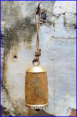 Handmade Large Rustic Vintage Lucky Tin Cow Bell With Rope, Wall Hanging Decor