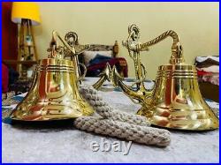 Handmade Nautical Brass Bell Wall Hanging Ship Bell 8bells set of 2 bells