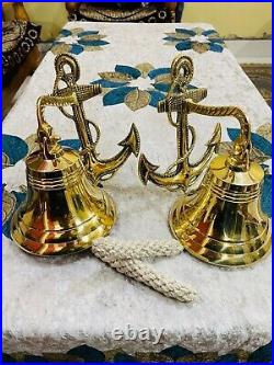 Handmade Nautical Brass Bell Wall Hanging Ship Bell 8bells set of 2 bells