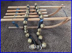 Horse Brass Sleigh Bells Leather Strap 25 Bells Reindeer Jingle New Set #2