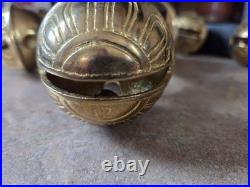 Horse Brass Sleigh Bells Leather Strap 25 Bells Reindeer Jingle New Set #2