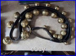 Horse Brass Sleigh Bells Leather Strap 25 Bells Reindeer Jingle New Set #2