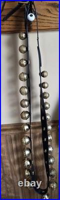 Horse Brass Sleigh Bells Leather Strap 25 Bells Reindeer Jingle New Set #2