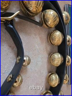 Horse Brass Sleigh Bells Leather Strap 25 Bells Reindeer Jingle New Set #2