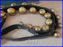 Horse Brass Sleigh Bells Leather Strap 25 Bells Reindeer Jingle New Set #2