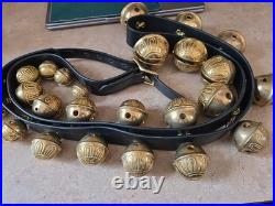 Horse Brass Sleigh Bells Leather Strap 25 Bells Reindeer Jingle New Set #2