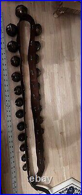 Huge Antique Brass Sleigh Bells 70 inch Leather Strap 25 Bells 1-13 size