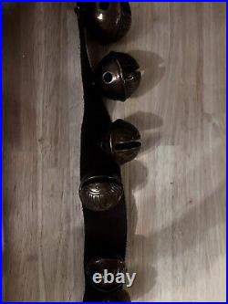 Huge Antique Brass Sleigh Bells 70 inch Leather Strap 25 Bells 1-13 size