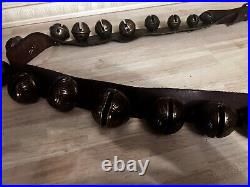 Huge Antique Brass Sleigh Bells 70 inch Leather Strap 25 Bells 1-13 size
