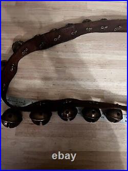 Huge Antique Brass Sleigh Bells 70 inch Leather Strap 25 Bells 1-13 size