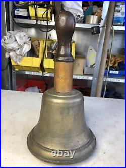 Huge Antique Bronze Teacher's Hand School Bell with Copper & Wood 4.75 LBs