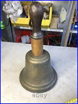 Huge Antique Bronze Teacher's Hand School Bell with Copper & Wood 4.75 LBs