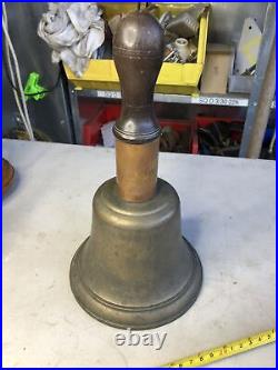 Huge Antique Bronze Teacher's Hand School Bell with Copper & Wood 4.75 LBs