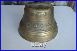 Huge Antique Swiss Brass Farm Cow Bell With Leather Strap