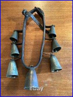 Incredible Antique Saanen Switzerland Brass Sleigh Almglocken With 7 Bells