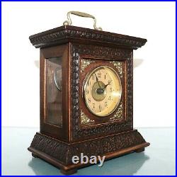 JUNGHANS Alarm Mantel Clock Antique 1910s BELL Chime! Germany Carriage RESTORED