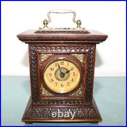 JUNGHANS Alarm Mantel Clock Antique 1910s BELL Chime! Germany Carriage RESTORED