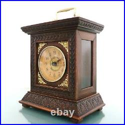 JUNGHANS Alarm Mantel Clock Antique 1910s BELL Chime! Germany Carriage RESTORED