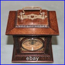 JUNGHANS Alarm Mantel Clock Antique 1910s BELL Chime! Germany Carriage RESTORED