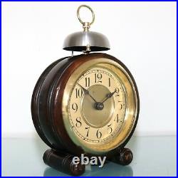 JUNGHANS Alarm Mantel Clock Antique XXL Wood 1920s BELL German RESTORED SERVICED