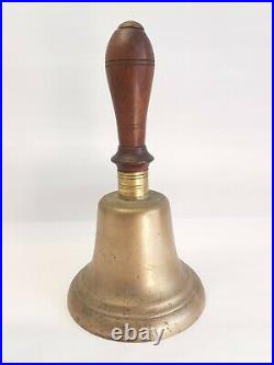 LARGE 10 H x 5 1/4 DIA ANTIQUE BRASS HAND BELL With WOOD HANDLE SCHOOL CHOIR #6