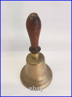 LARGE 10 H x 5 1/4 DIA ANTIQUE BRASS HAND BELL With WOOD HANDLE SCHOOL CHOIR #6