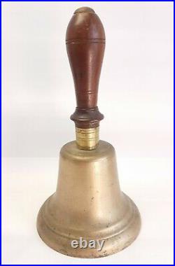 LARGE 10 H x 5 1/4 DIA ANTIQUE BRASS HAND BELL With WOOD HANDLE SCHOOL CHOIR #6