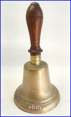 LARGE 10 H x 5 1/4 DIA ANTIQUE BRASS HAND BELL With WOOD HANDLE SCHOOL CHOIR #6