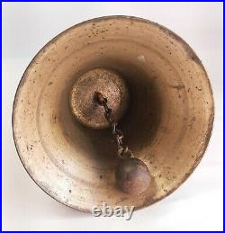 LARGE 10 H x 5 1/4 DIA ANTIQUE BRASS HAND BELL With WOOD HANDLE SCHOOL CHOIR #6