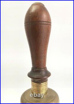 LARGE 10 H x 5 1/4 DIA ANTIQUE BRASS HAND BELL With WOOD HANDLE SCHOOL CHOIR #6