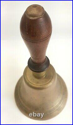 LARGE 10 H x 5 1/4 DIA ANTIQUE BRASS HAND BELL With WOOD HANDLE SCHOOL CHOIR #6