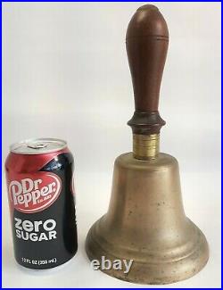 LARGE 10 H x 5 1/4 DIA ANTIQUE BRASS HAND BELL With WOOD HANDLE SCHOOL CHOIR #6