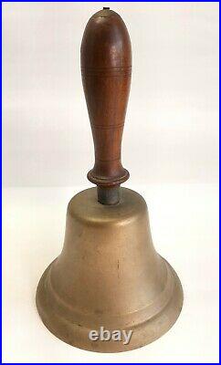 LARGE 8.5 H x 5 DIA ANTIQUE BRASS HAND BELL With WOOD HANDLE SCHOOL CHOIR #7