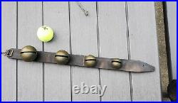 LARGE BRASS SLEIGH BELLS withLEATHER BELT STRAP LARGE BELL TENNIS BALL SIZE