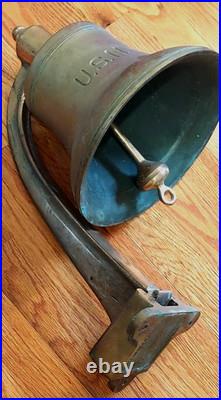 LARGE VINTAGE NAVY USN BRONZE SHIPS BELL withMOUNTING ARM & SERIAL # 10 Diam