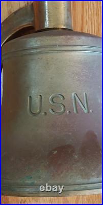 LARGE VINTAGE NAVY USN BRONZE SHIPS BELL withMOUNTING ARM & SERIAL # 10 Diam