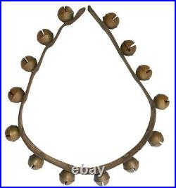 LATE 19TH-EARLY 20TH C AMERICAN ANTIQUE 14 PC BRASS SLEIGH BELLS WithLEATHER STRAP