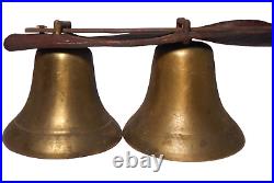 LATE 19TH-EARLY 20TH C AMERICAN ANTIQUE 4 TIER BRASS BELLS, WithLEATHER TOP STRAP