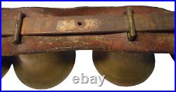 LATE 19TH-EARLY 20TH C AMERICAN ANTIQUE 4 TIER BRASS BELLS, WithLEATHER TOP STRAP